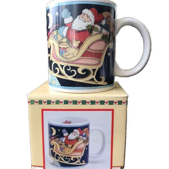 Susan Winget Christmas Mug 1993 Santa in Sleigh 12 oz Cup Item 5455 Coffee Tea - Picture 1 of 7